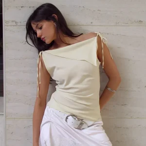 Women Fashion Solid Color Lace-Up Irregular Vest Top