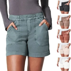 Women Fashion Casual High Waist Hip Elastic Twill Shorts