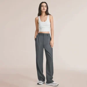 Women Fashion Casual Solid Color Pocket High Waist Wide Leg Pants